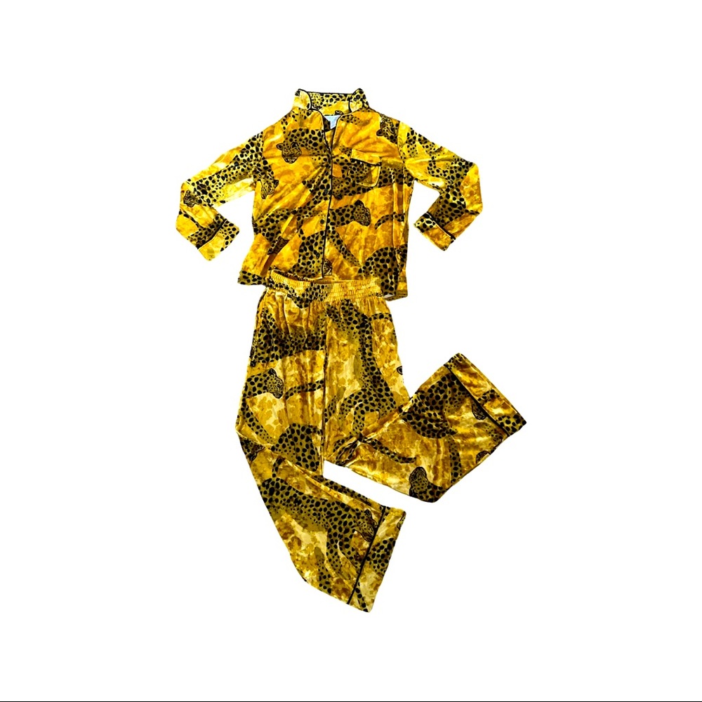 Gold cheetah silky velour pajama set